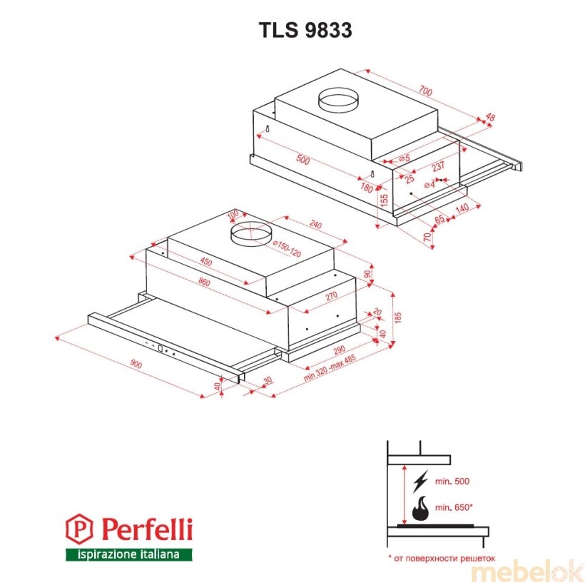 Вытяжка Perfelli TLS 9833 BL LED Strip от фабрики Perfelli (Перфелли)