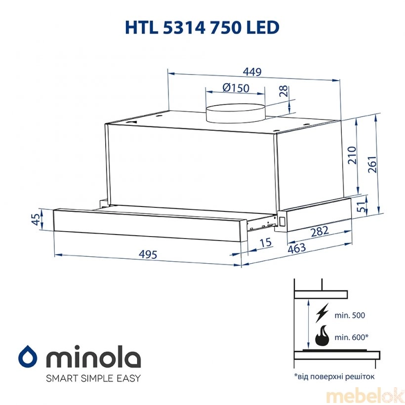Вытяжка Minola HTL 5314 I 750 LED от фабрики Minola (Минола)