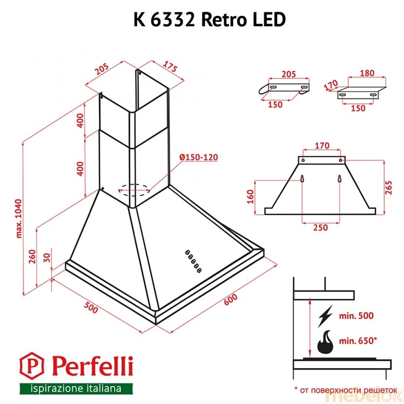 Вытяжка Perfelli K 6332 BL Retro LED от фабрики Perfelli (Перфелли)