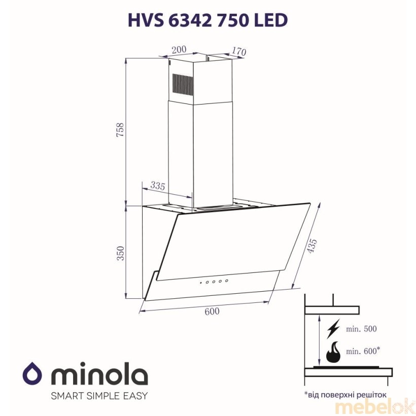 (Витяжка Minola HVS 6342 BL 750 LED) Minola (Мінола)