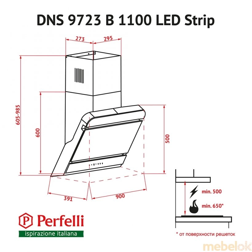 Вытяжка Perfelli DNS 9723 B 1100 BL LED Strip