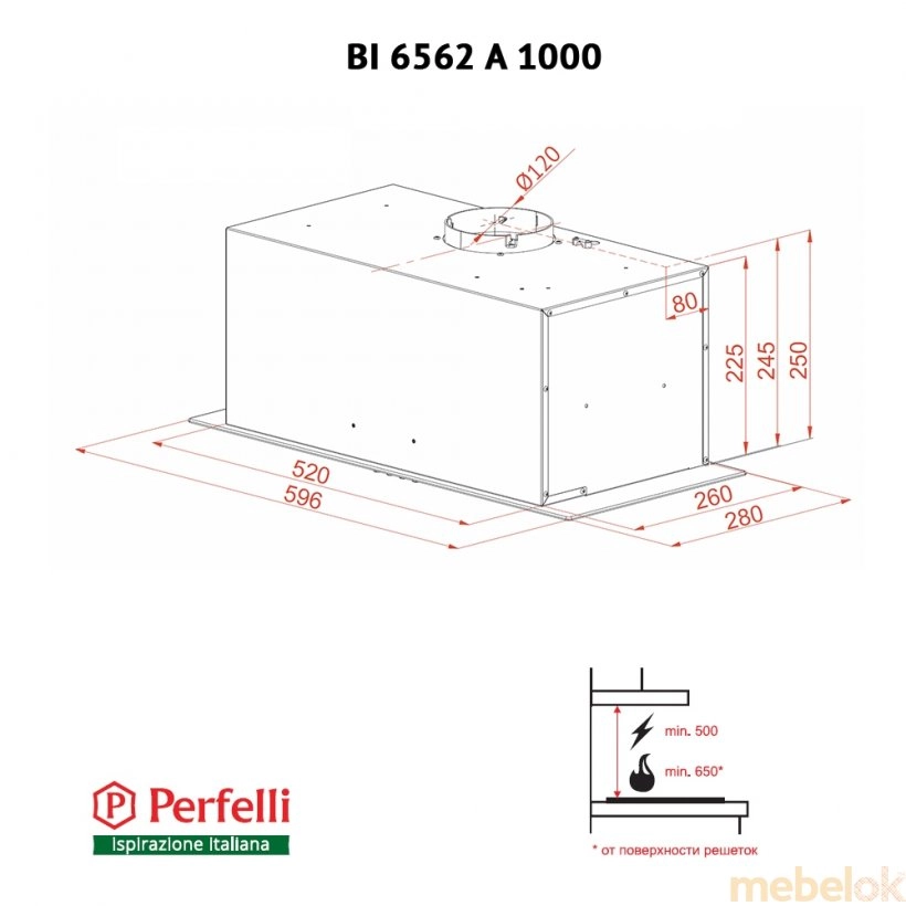 Витяжка Perfelli BI 6562 A 1000 GF GLASS LED з іншого ракурсу