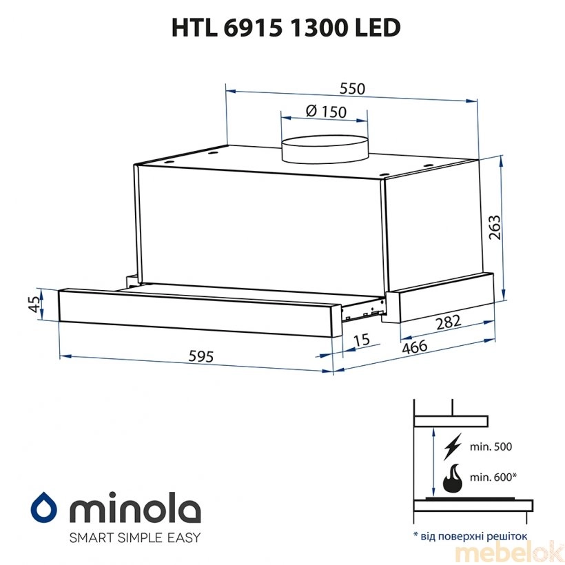 Витяжка Minola HTL 6915 WH 1300 LED від фабрики Minola (Мінола)