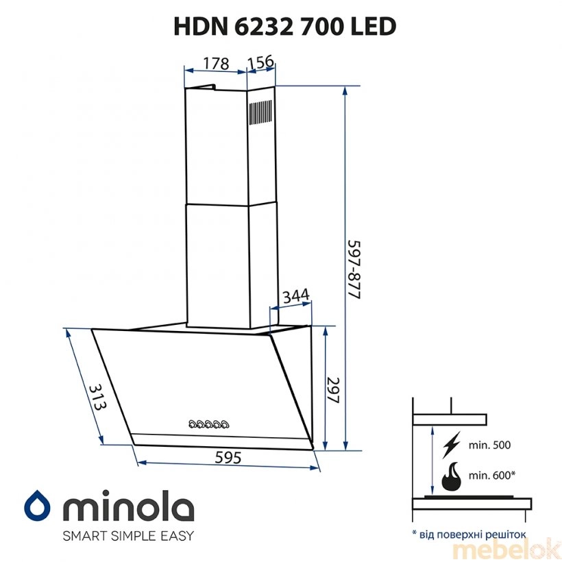 Вытяжка Minola HDN 6232 BL/INOX 700 LED
