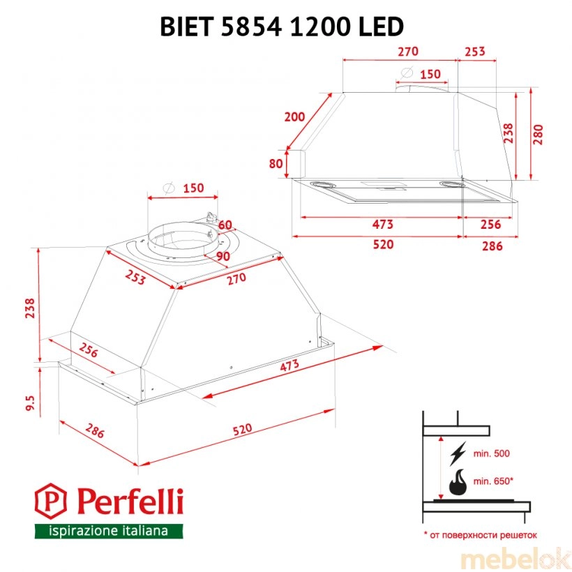 Вытяжка полновстраиваемая Perfelli BIET 5854 WH 1200 LED от фабрики Perfelli (Перфелли)