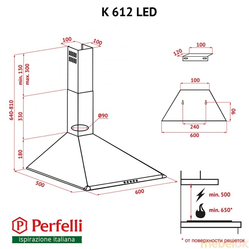 Вытяжка купольная Perfelli K 612 BL LED от фабрики Perfelli (Перфелли)