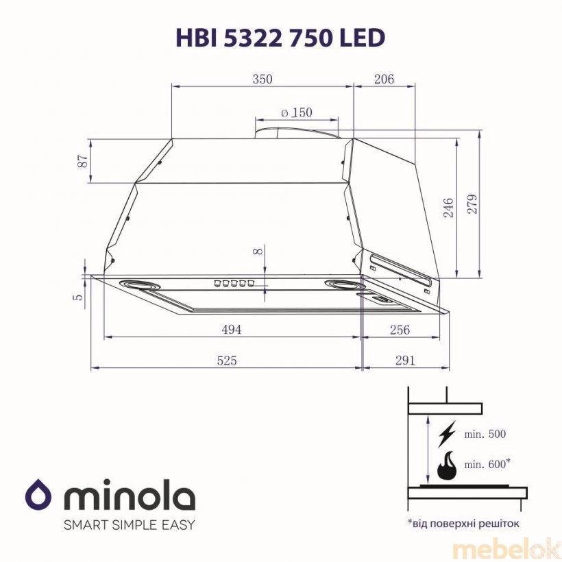 (Витяжка Minola HBI 5322 I 750 LED) Minola (Мінола)