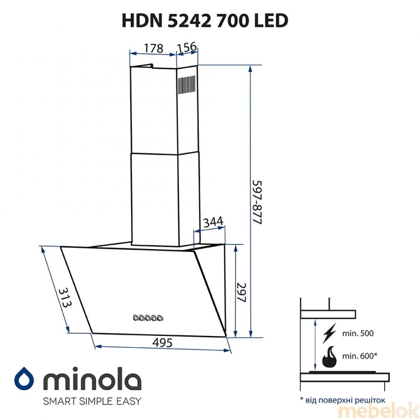 Вытяжка Minola HDN 5242 BL 700 LED