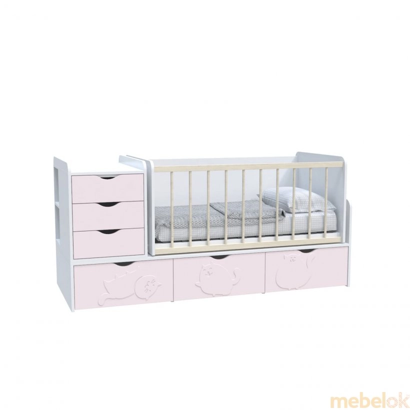 Кроватка трансформер 3в1 ДС504A Binky Аляска-Розовый, решетка б/п