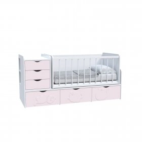 Кровать детская Binky ДС504А 3в1 аляска и розовый, решетка белая