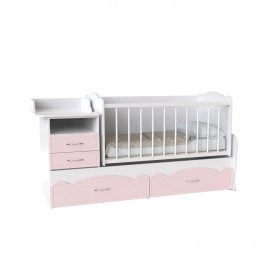 Кровать детская Binky ДС043 3в1 аляска и розовый, решетка белая