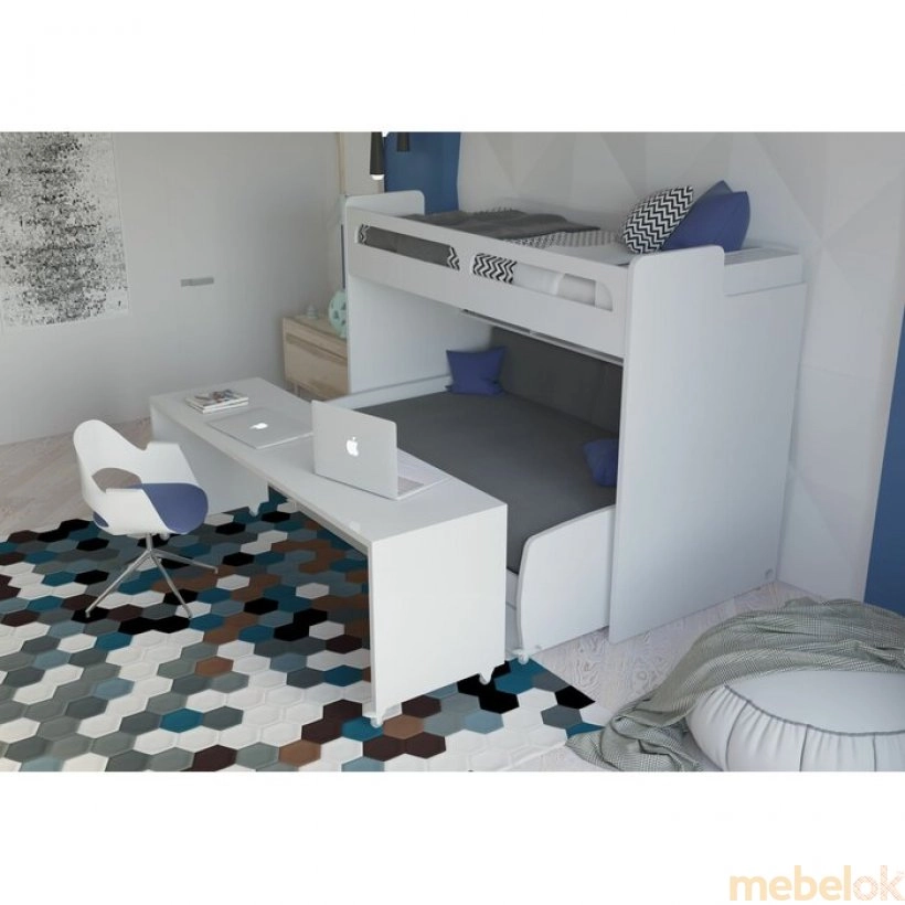 Двухъярусная кровать Gautreau с ящиками, столом и дополнительным спальным местом Белый от фабрики Baby House (Беби Хаус)