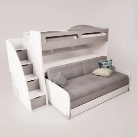 Двухъярусная кровать Gautreau с ящиками, столом и дополнительным спальным местом Little Room