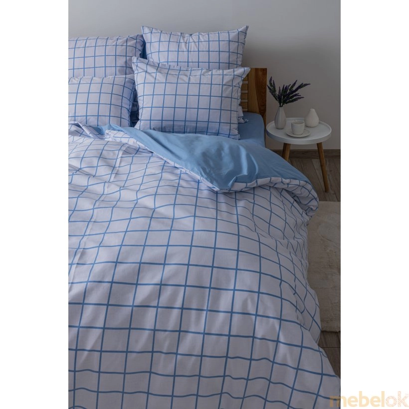 гарнитур постельного белья с видом в обстановке (Комплект постельного белья Blue Check евро 70х70)