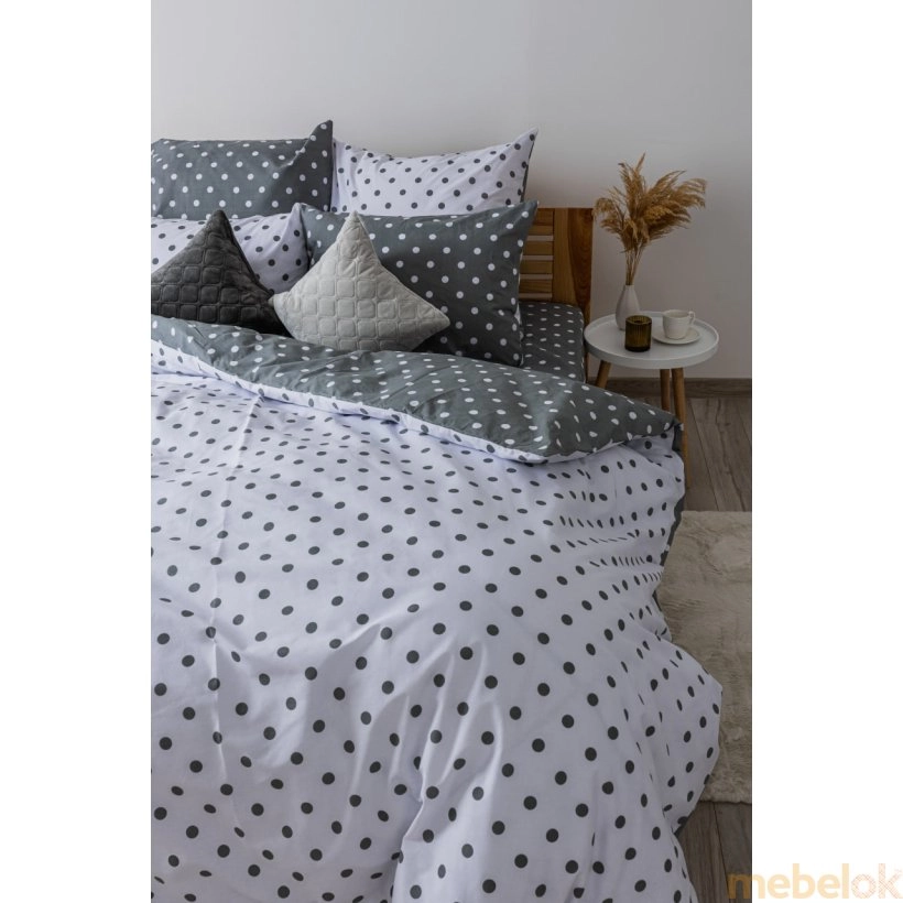 гарнитур постельного белья с видом в обстановке (Комплект постельного белья Happy Sleep Grey Dots семейный 50х70)