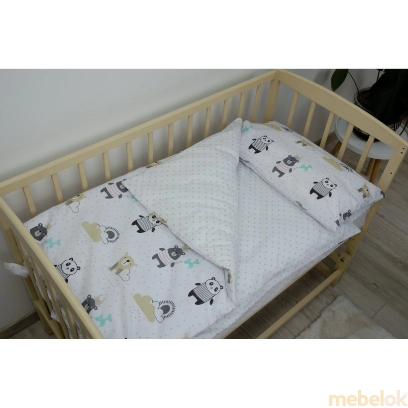 набор текстиля для детской кроватки, коляски с видом в обстановке (Комплект детского постельного белья 1-3 года Медвежонок)