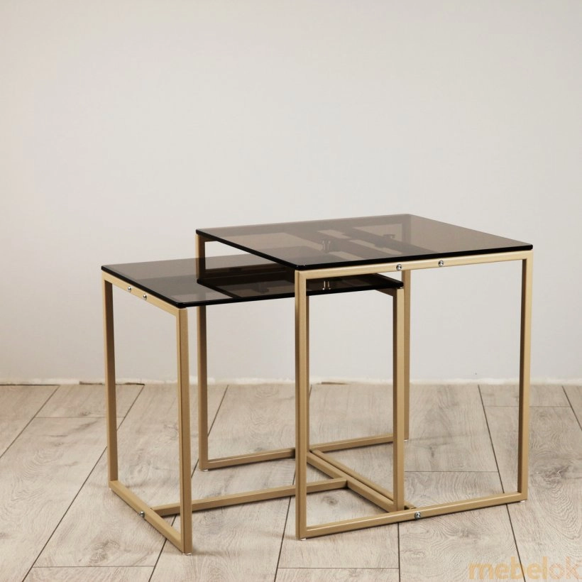 стіл з виглядом в обстановці (Комплект столів журнальних Куб 400 і Куб 450 Loft Cub bronze8 / beige)