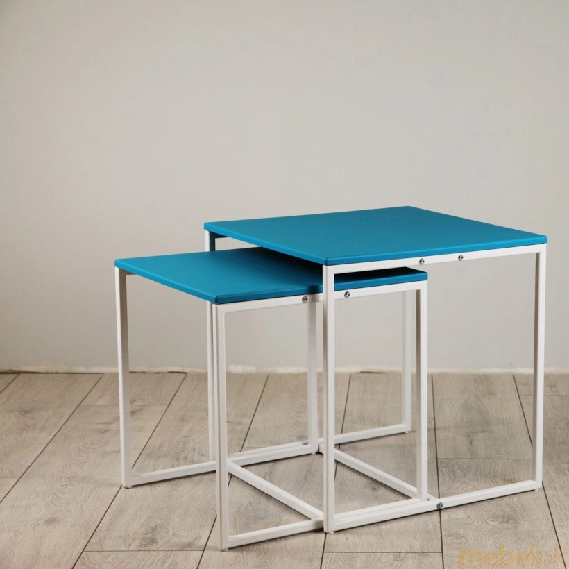 стіл з виглядом в обстановці (Комплект столів журнальних Куб 400 і Куб 450 Loft Cub Mint / white)