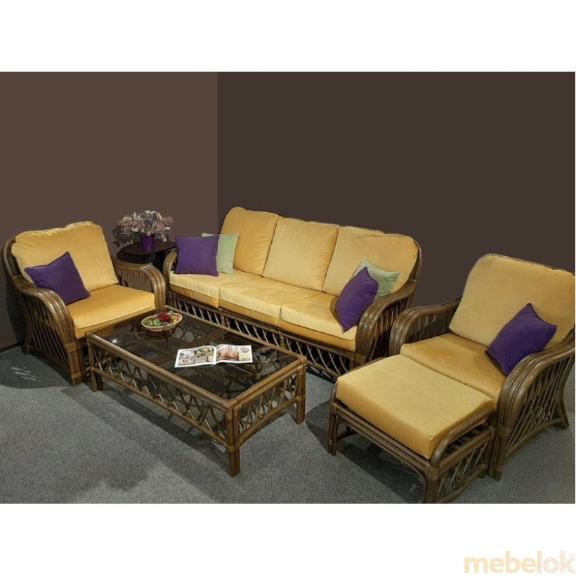 Комплект Феофания-2 (диван, 2 кресла, столик и пуф) ореховый