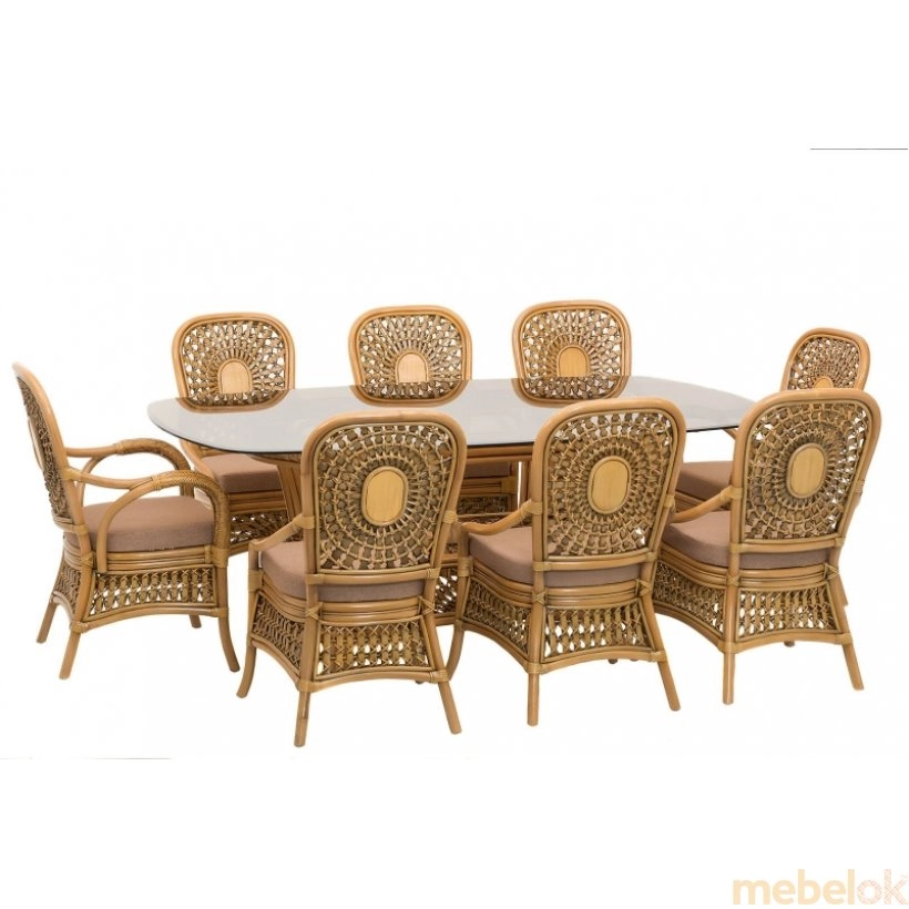 Обеденный комплект Ацтека (стол + 2 кресла и 6 стульев) светло-коричневый