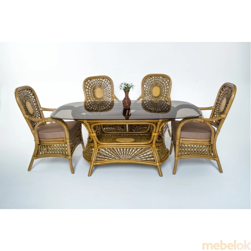 Обідній стіл Ацтека CRUZO (на 6 персон) натуральний ротанг, світло-коричневий, st0012a з іншого ракурсу