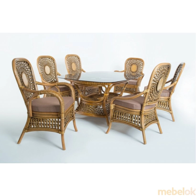 стіл з виглядом в обстановці (Обідній стіл Ацтека CRUZO (на 6 персон) натуральний ротанг, світло-коричневий, st0012a)