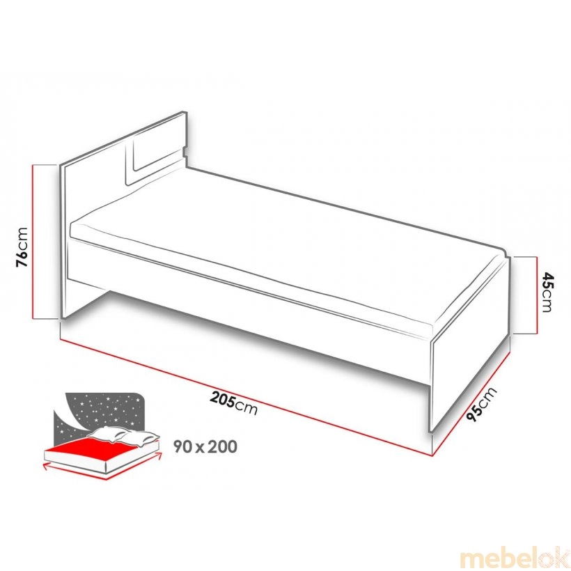 ліжко з виглядом в обстановці (Ліжко APETITO 12 90x200 з ящиком дуб світлий)