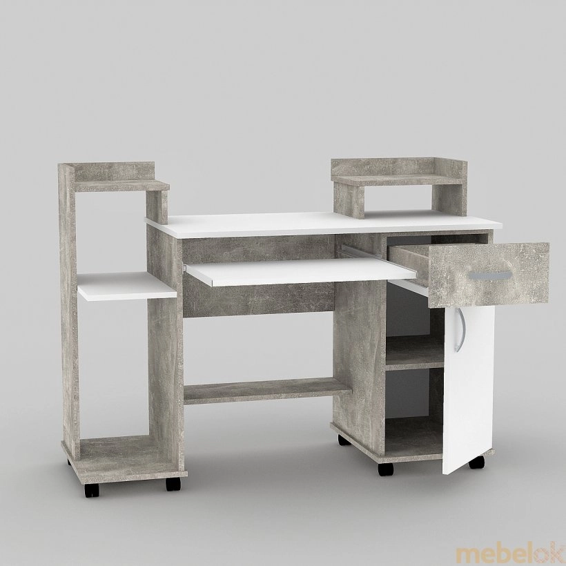 стол с видом в обстановке (Стол компьютерный LED 9 бетон/нимфея альба)