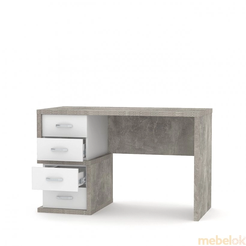 стол с видом в обстановке (Стол компьютерный Мокос 1 бетон/нимфея альба)
