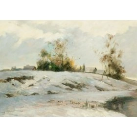 Закінчений ескіз - Окраїна села взимку 50x70