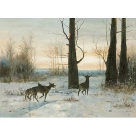 Картина Лоси в лесу - миниатюра маслом 60x80