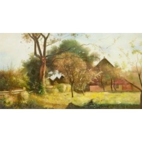 Картина Рисунок маслом - Дачный сад 35x70