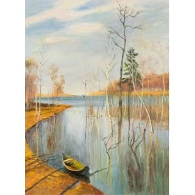 Картина Пейзаж лодка у берега - картина маслом 60x80
