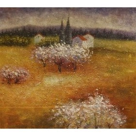 Картина Пейзаж цветущая вишня - картина маслом 80x80