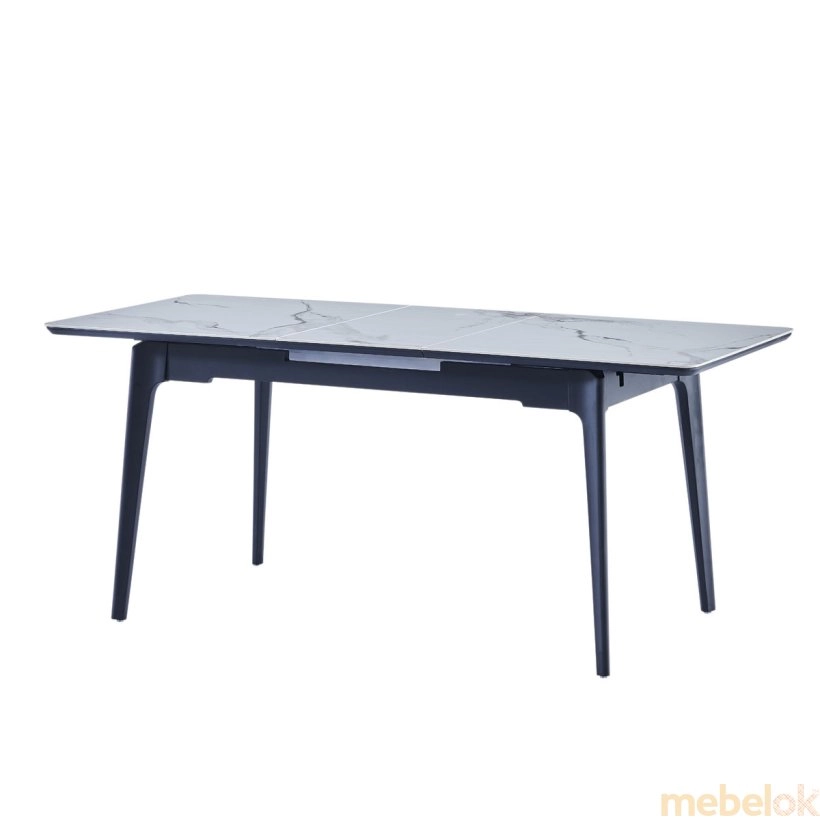 стол с видом в обстановке (Стол BERLIN CERAMIC 140(180)x80 белый глянець/черный каркас)