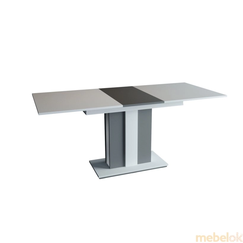 стол с видом в обстановке (Стол обеденный Intarsio Clasic 140(180)x80 Белая Аляска / Антрацит)