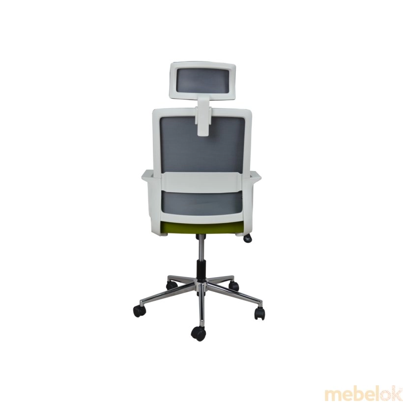 Крісло поворотне WIND сірий/зелене/білий каркас з іншого ракурсу