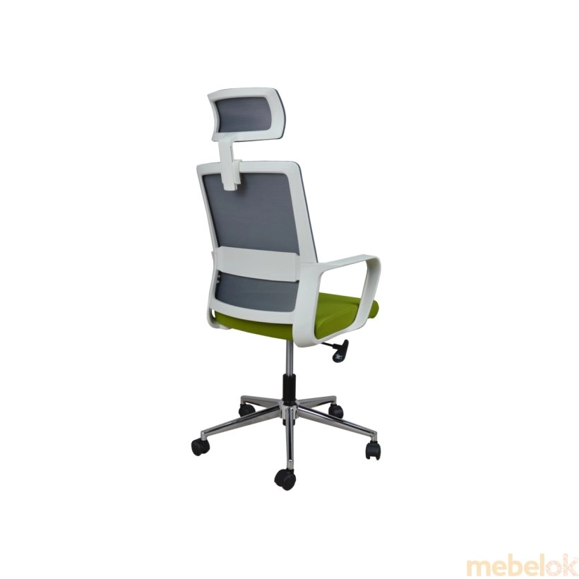 стілець з виглядом в обстановці (Крісло поворотне WIND сірий/зелене/білий каркас)