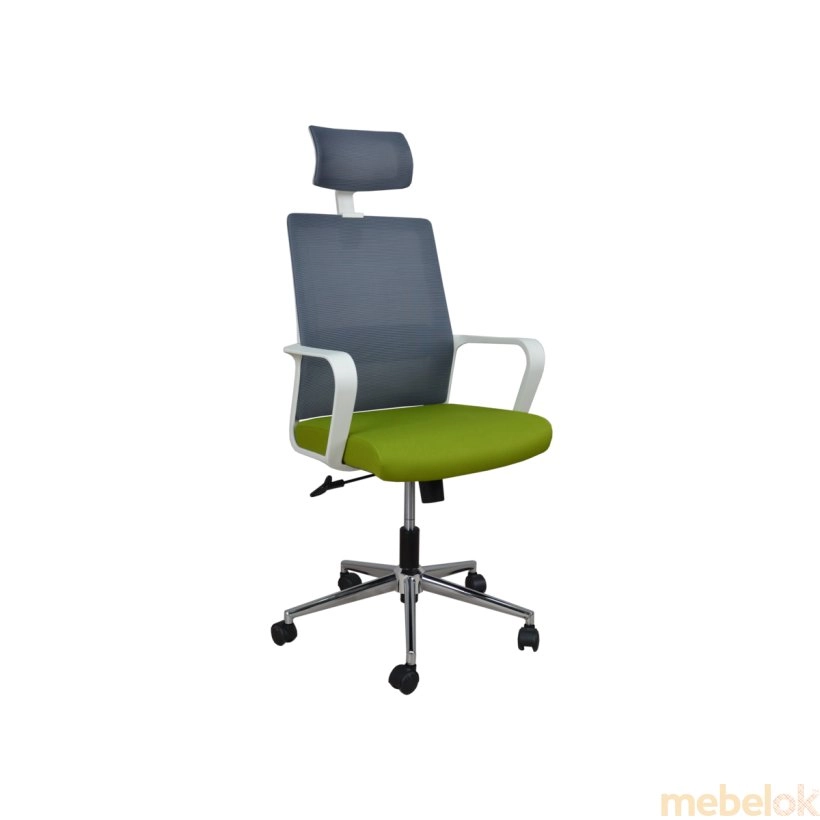 Крісло поворотне WIND сірий/зелене/білий каркас