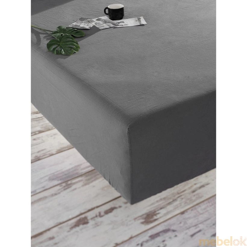 Простынь на резинке Stonewash Adriatic dark gray темно-серая 180х200