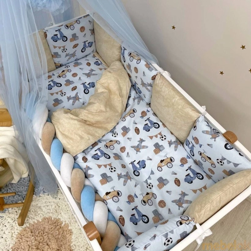 Комплект для детской кроватки Happy night Ретро-машинки голубые