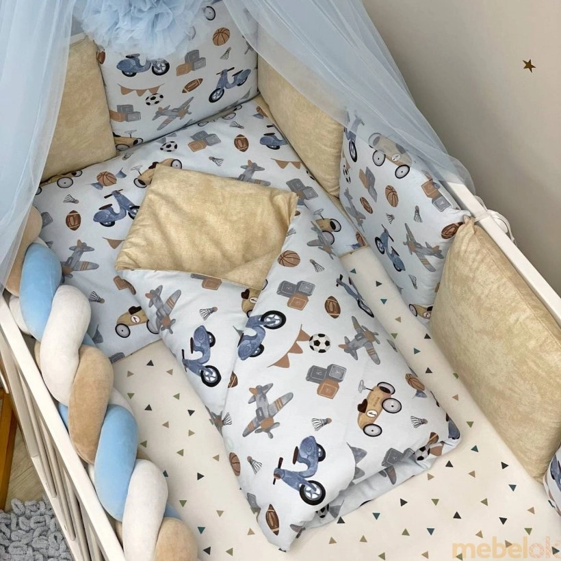 Комплект для детской кроватки Happy night Ретро-машинки голубые от фабрики Маленькая Соня