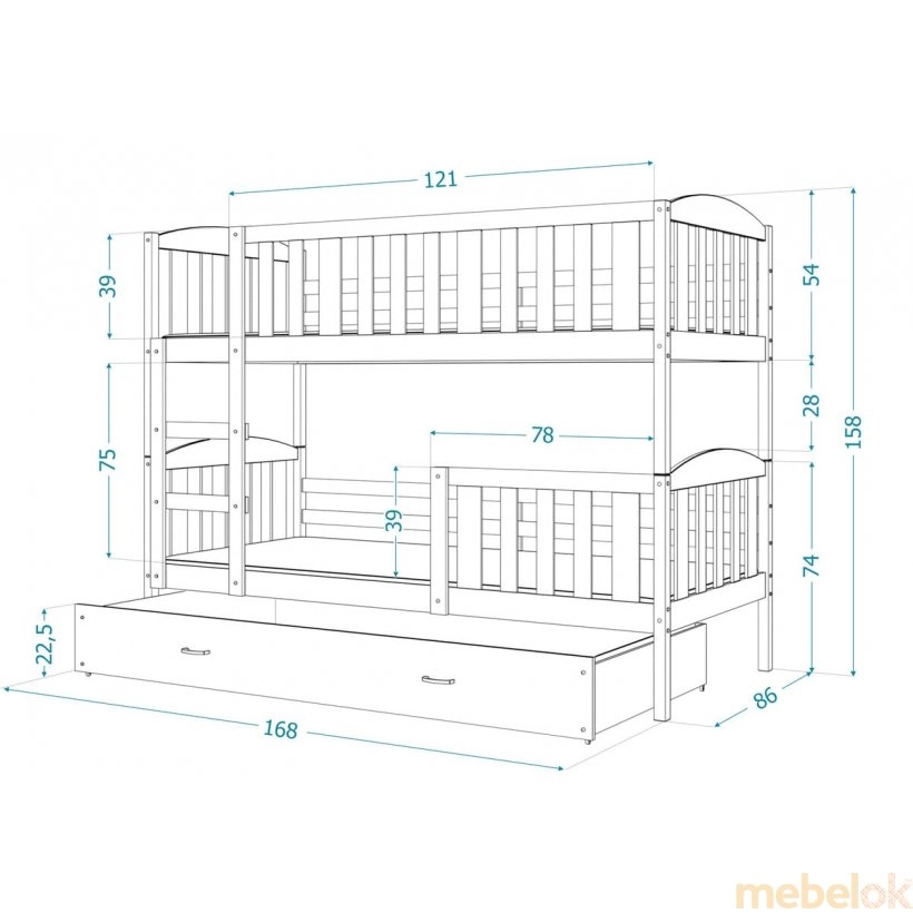 Кровать двухъярусная Kubus 80x160 серый от фабрики AJK meble (АДжК мебель)