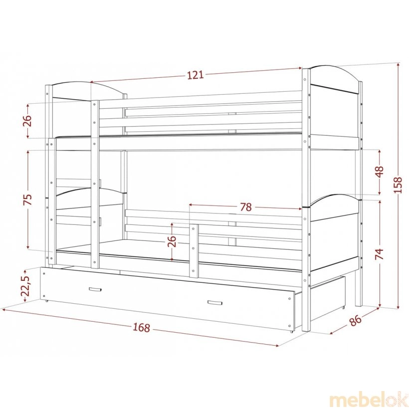 Кровать двухъярусная Mateusz 80x160 белый - серый от фабрики AJK meble (АДжК мебель)