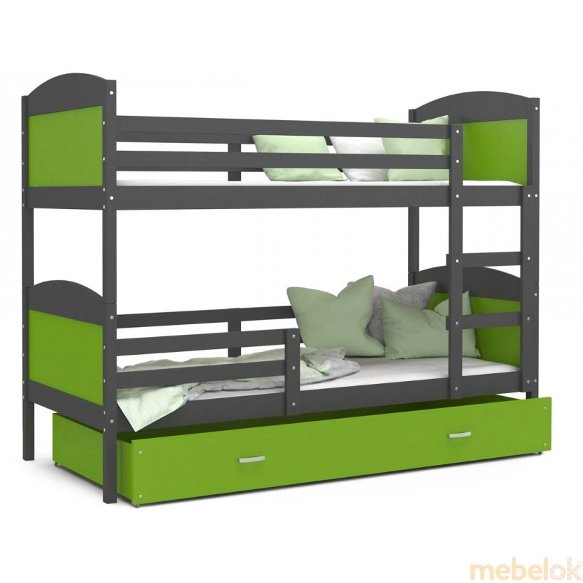 Кровать двухъярусная Mateusz 80x160 серый - зеленый