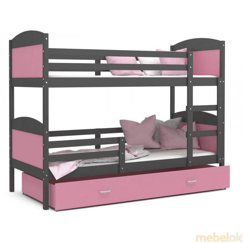 Кровать двухъярусная Mateusz 80x160 серый - pозовый