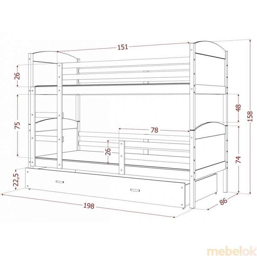 Ліжко двухъярусная Mateusz 80x190 сосна - білий від фабрики AJK meble (АДЖК меблі)