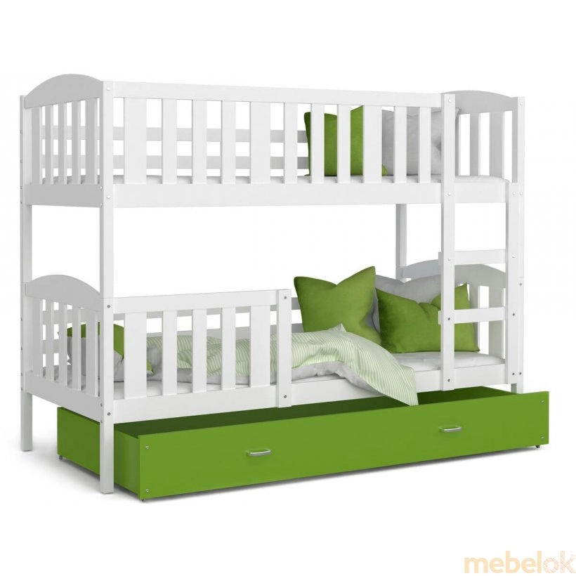 Кровать двухъярусная Kubus 90x200 белый - зеленый
