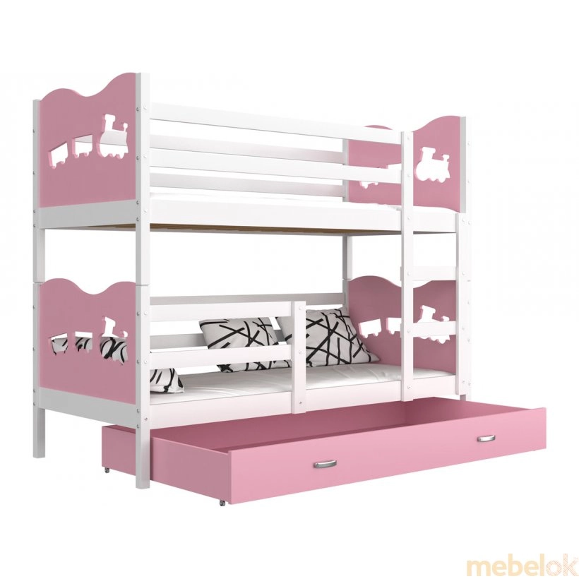 Кровать двухъярусная Max 80x160 белый - розовый