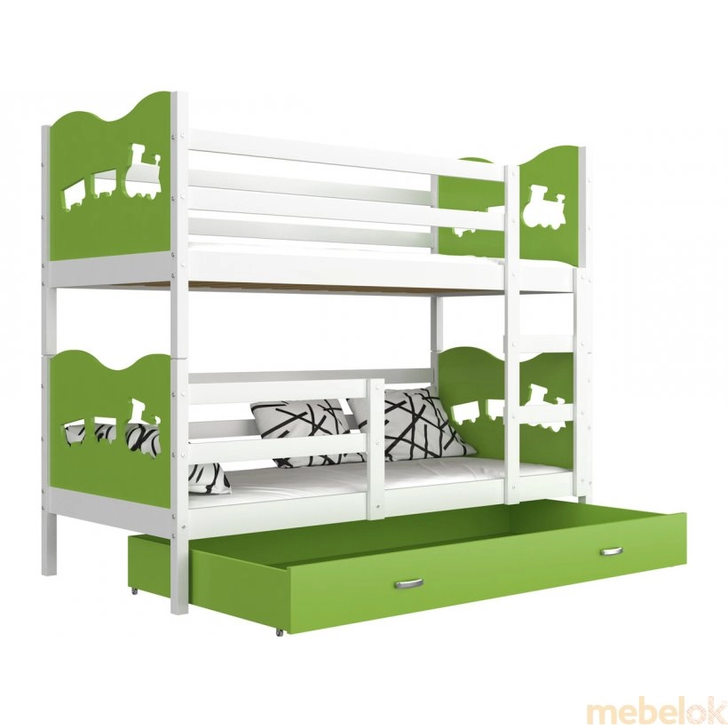 Кровать двухъярусная Max 80x160 белый - зеленый